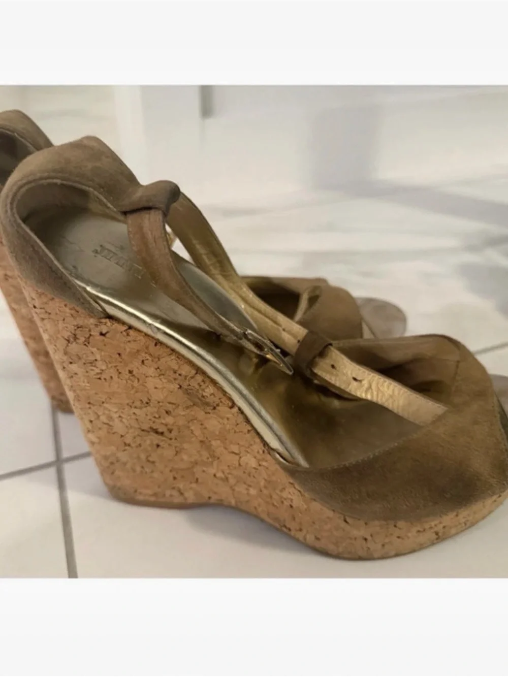 Jimmy Choo Suede Cork Wedge Sandals